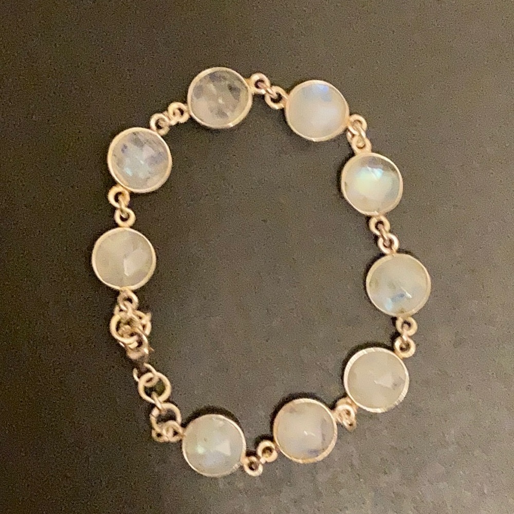 Rainbow moonstone sterling silver bracelet